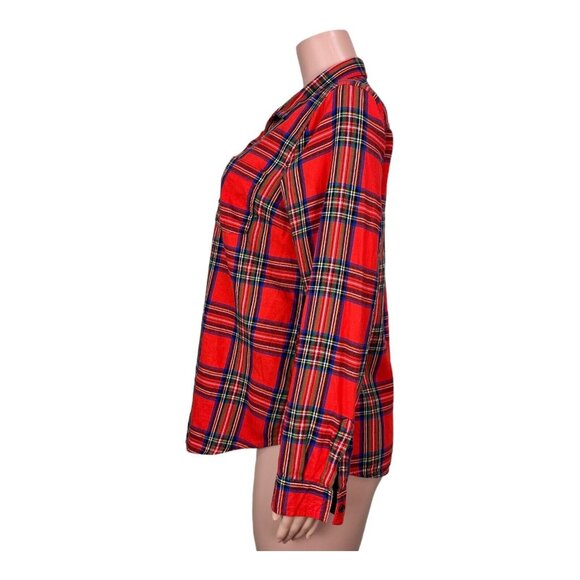 Old Navy Women Orange Plaid Long Sleeve Button-Down Shirt SZ L Classic Holidays - Picture 14 of 15